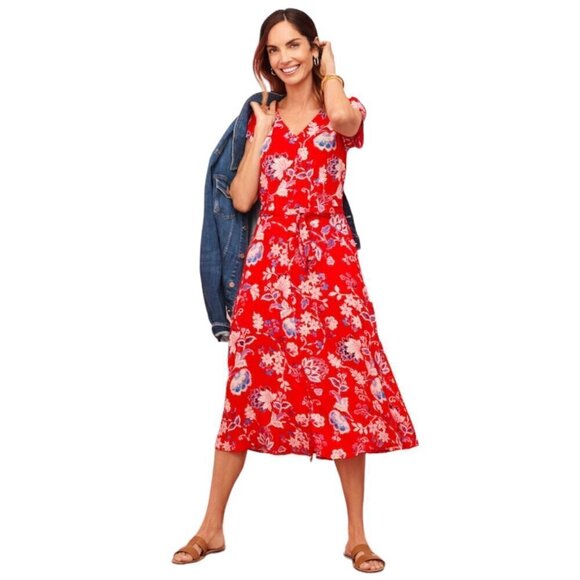 Talbots Red Floral Short Sleeve Dress, Friends Style, 8 - Picture 1 of 10
